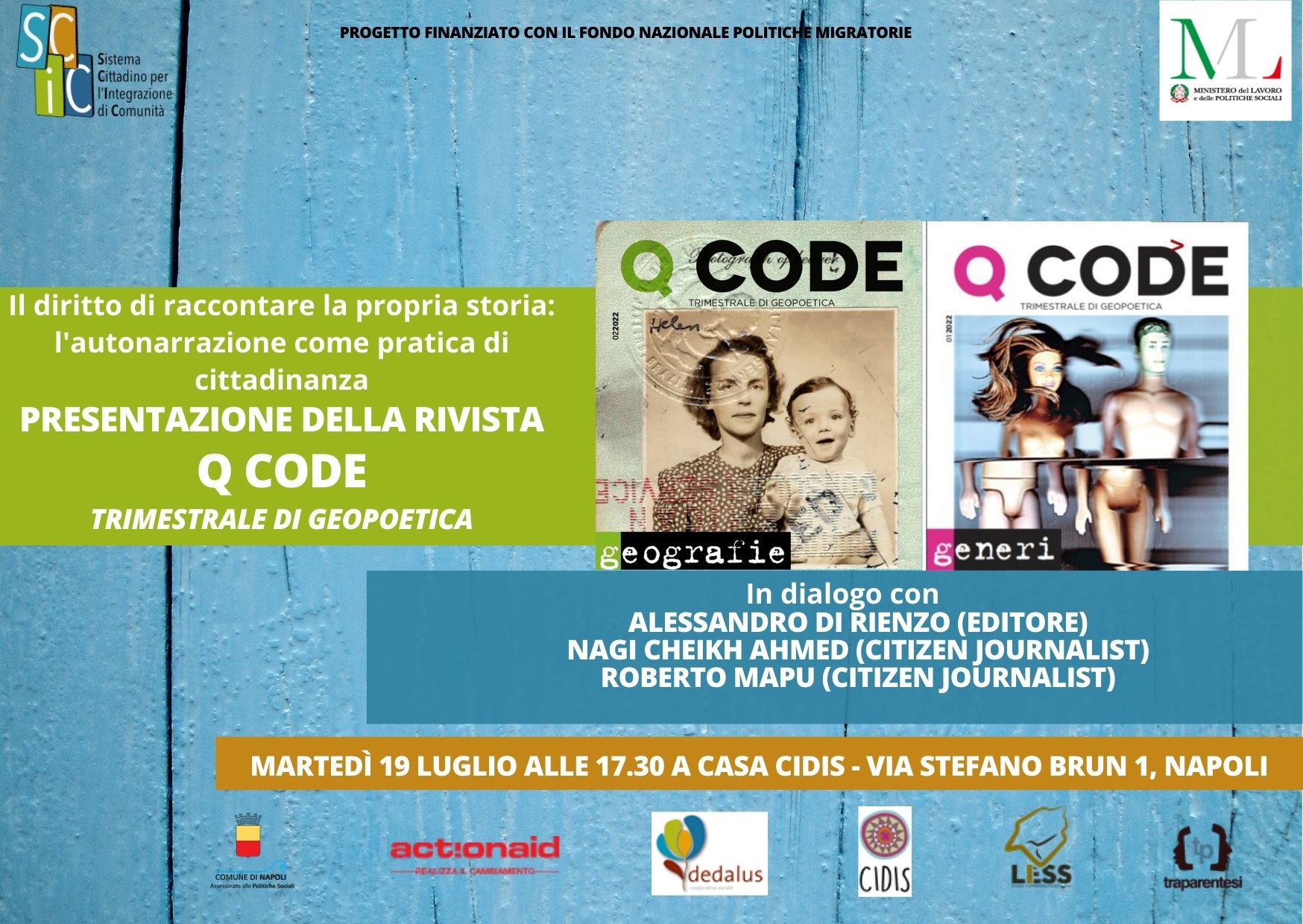 L’autonarrazione come pratica di cittadinanza: incontro con l’editore di QCode Magazine a Casa Cidis