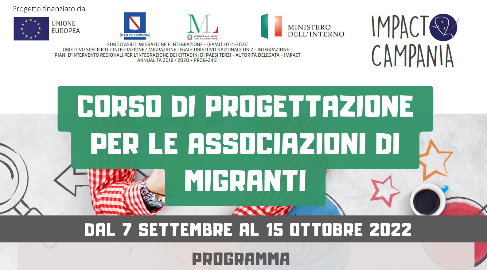 Corso di progettazione gratuito per le associazioni di migranti: dal 7 settembre al 15 ottobre a Caserta