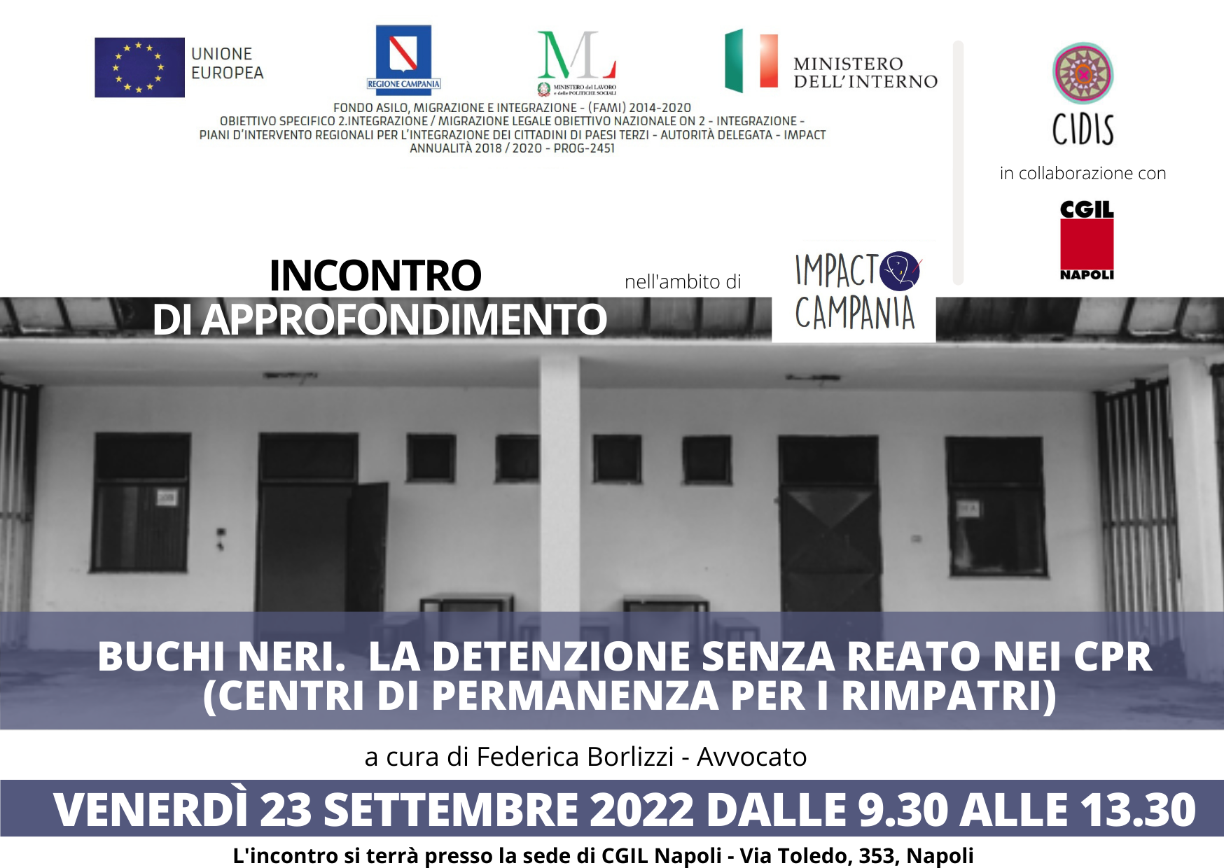 Buchi Neri. La detenzione senza reato nei CPR. Incontro il 23 settembre a Napoli