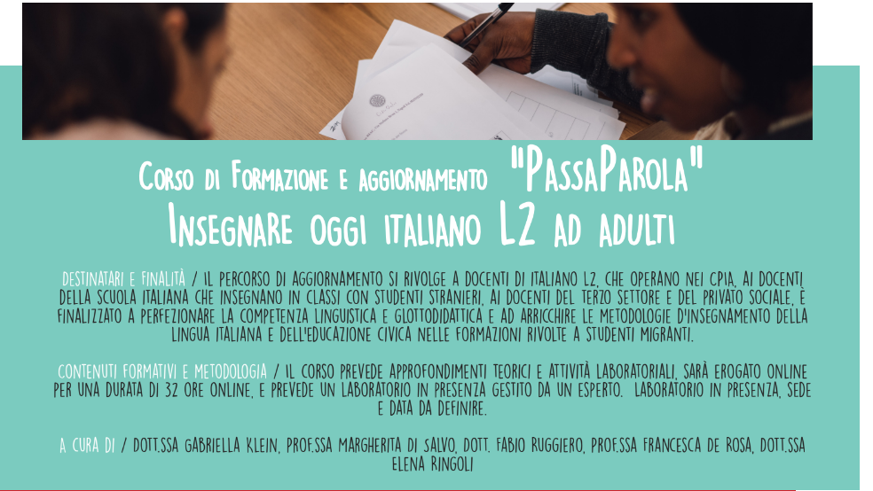 Corso di formazione gratuito “Insegnare oggi Italiano L2 ad adulti”