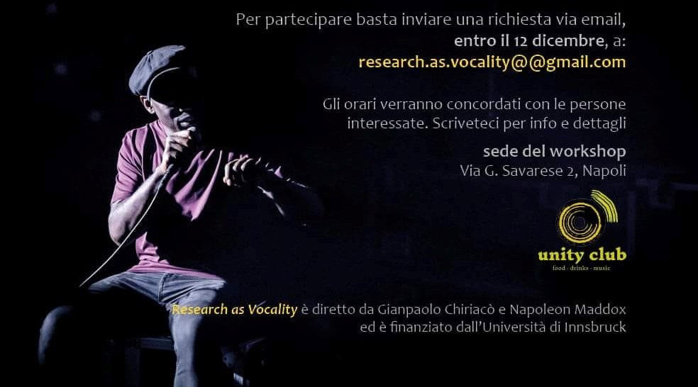Workshop gratuito di scrittura con Napoleon Maddox: Research as Vocality