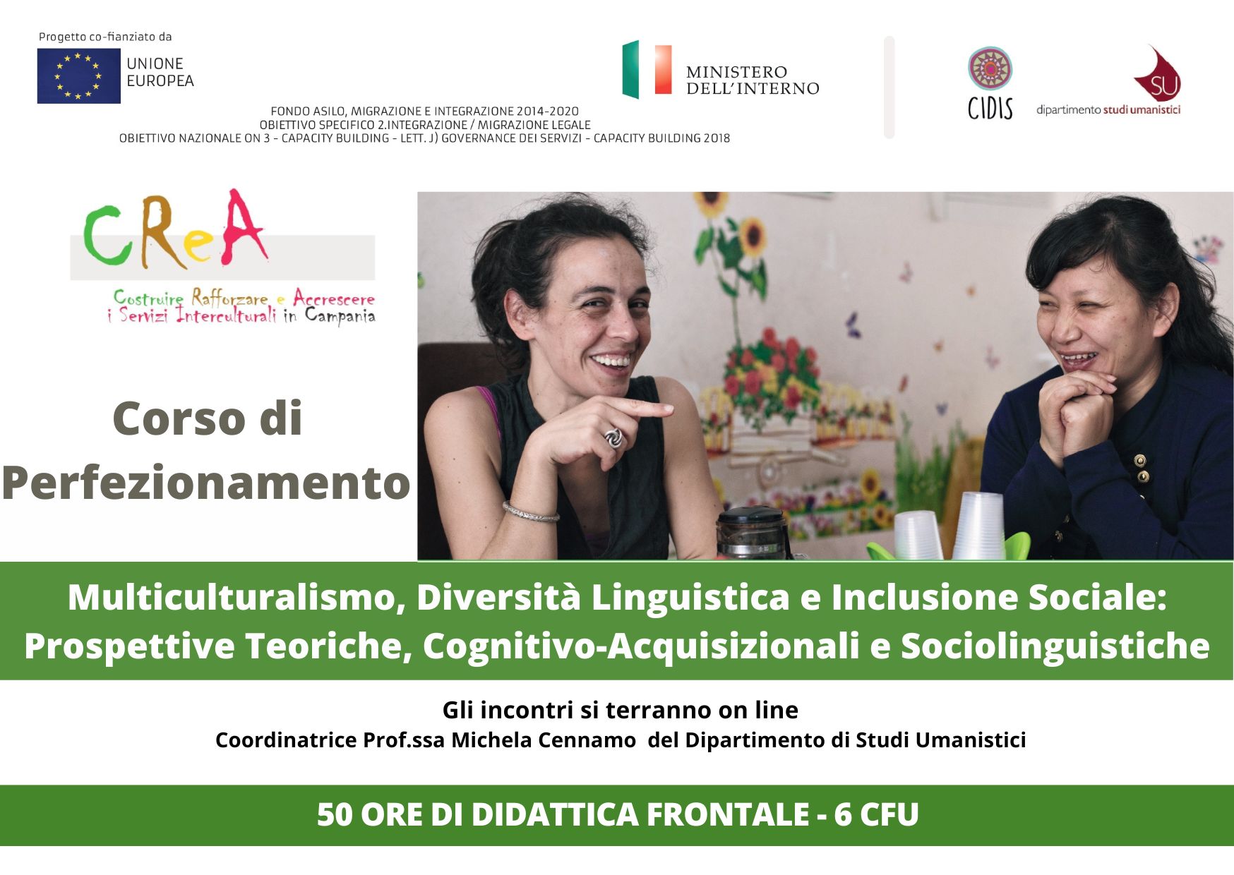 Corso di perfezionamento gratuito: “Multiculturalismo, Diversità Linguistica e Inclusione Sociale”