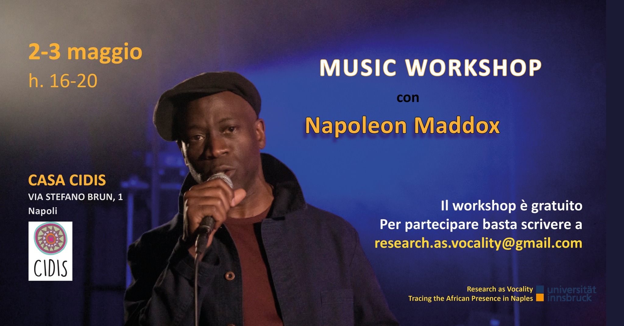 Music Workshop gratuito con Napoleon Maddox a Casa Cidis